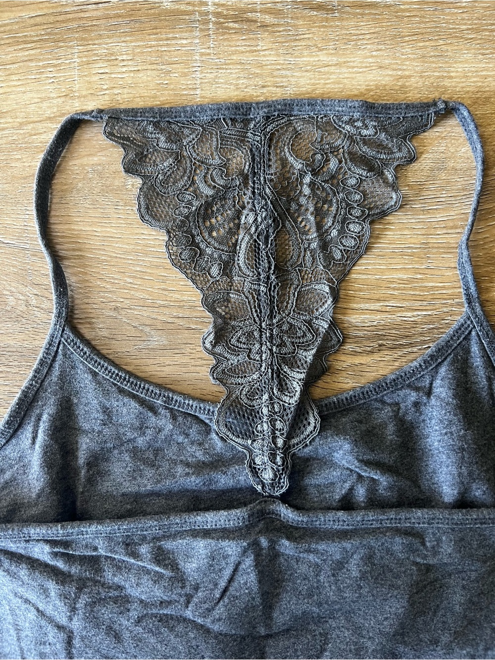 Maurices Dark Heather Gray Lace Back Stretch Halter Tank with Built In Bra